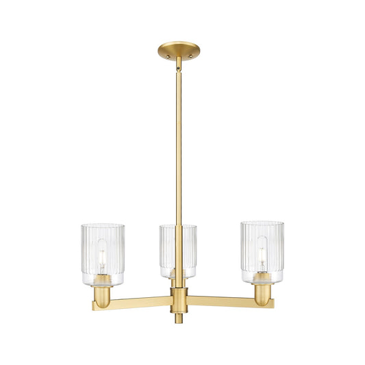 Innovations Hadley 26in 3-Light Pendant | Industrial Satin Gold Steel and Clear Ribbed Glass | Kitchen Island & Dining Room | Model 716-3CR-SG-G342