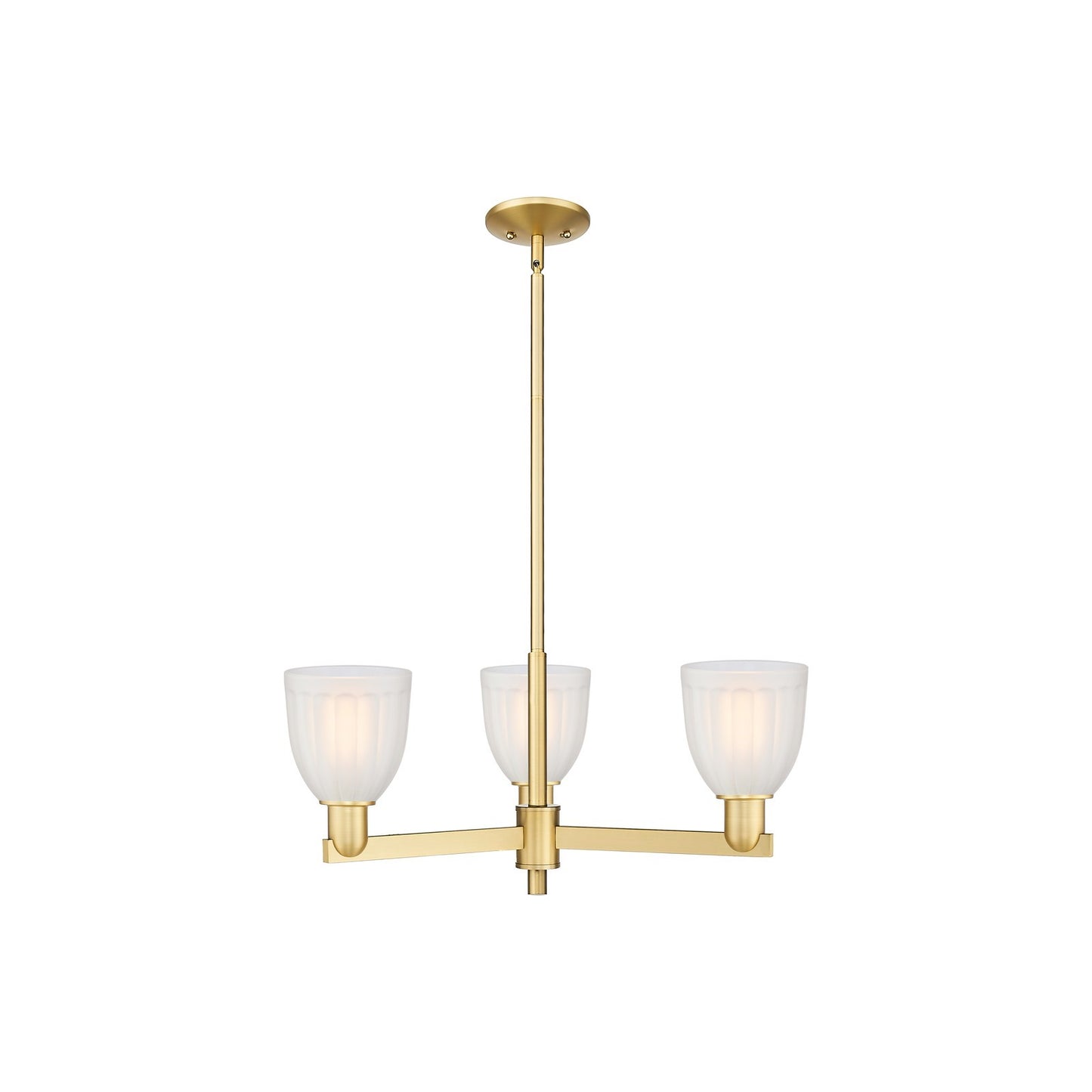 Innovations Brookfield 28in 3-Light Pendant | Industrial Satin Gold Steel and White Frosted Ribbed Glass | Kitchen Island & Dining | Model 716-3CR-SG-G441