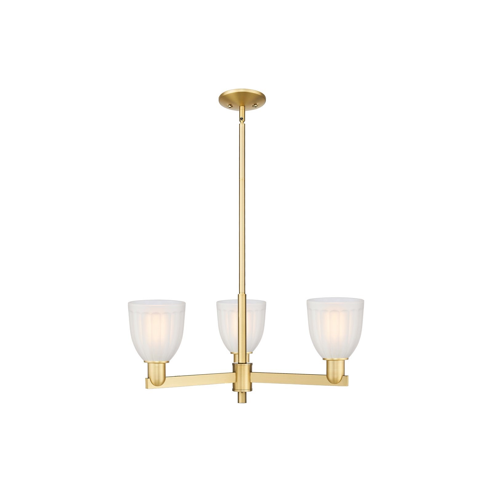 Innovations Brookfield 28in 3-Light Pendant | Industrial Satin Gold Steel and White Frosted Ribbed Glass | Kitchen Island & Dining | Model 716-3CR-SG-G441