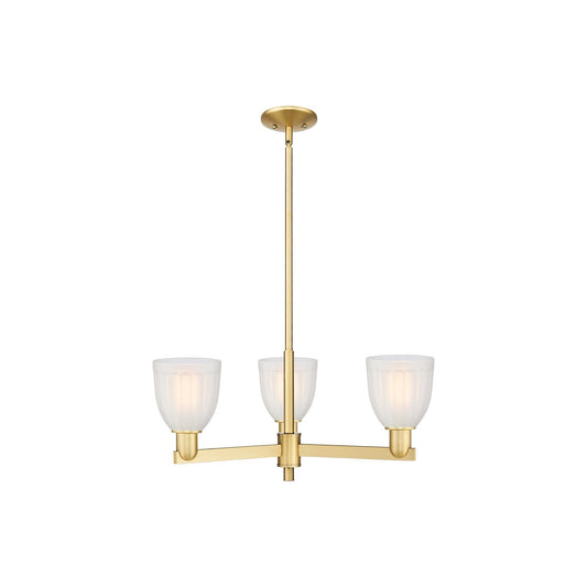 Innovations Brookfield 28in 3-Light Pendant | Industrial Satin Gold Steel and White Frosted Ribbed Glass | Kitchen Island & Dining | Model 716-3CR-SG-G441