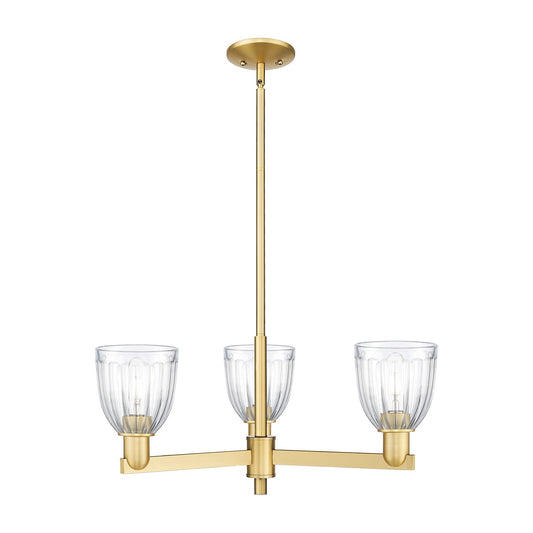 Innovations Brookfield 28in 3-Light Pendant | Industrial Satin Gold Steel and Clear Ribbed Glass | Kitchen Island & Dining Room | Model 716-3CR-SG-G442