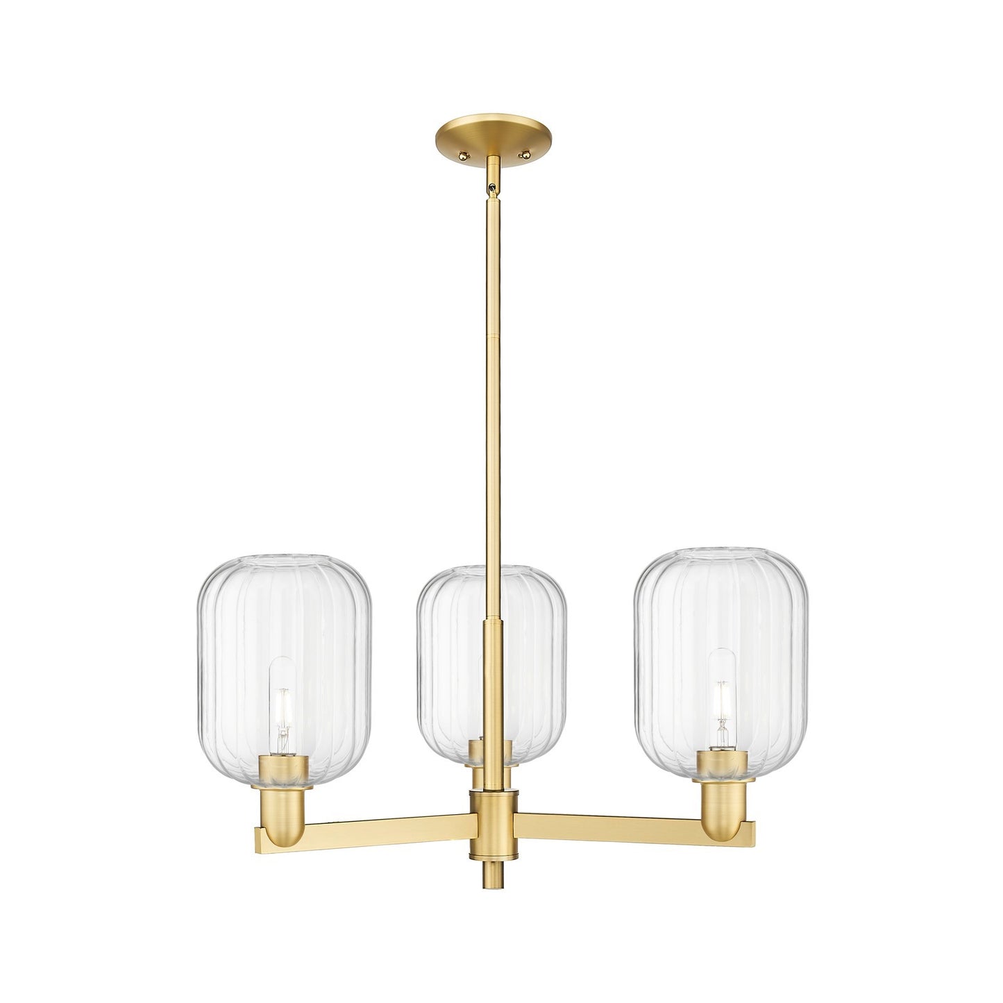 Innovations Preston Cylinder 28.5in 3-Light Pendant | Industrial Satin Gold Steel and Clear Glass | Kitchen Island & Dining | Model 716-3CR-SG-G460-7CL