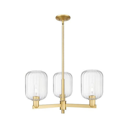 Innovations Preston Cylinder 28.5in 3-Light Pendant | Industrial Satin Gold Steel and Clear Glass | Kitchen Island & Dining | Model 716-3CR-SG-G460-7CL