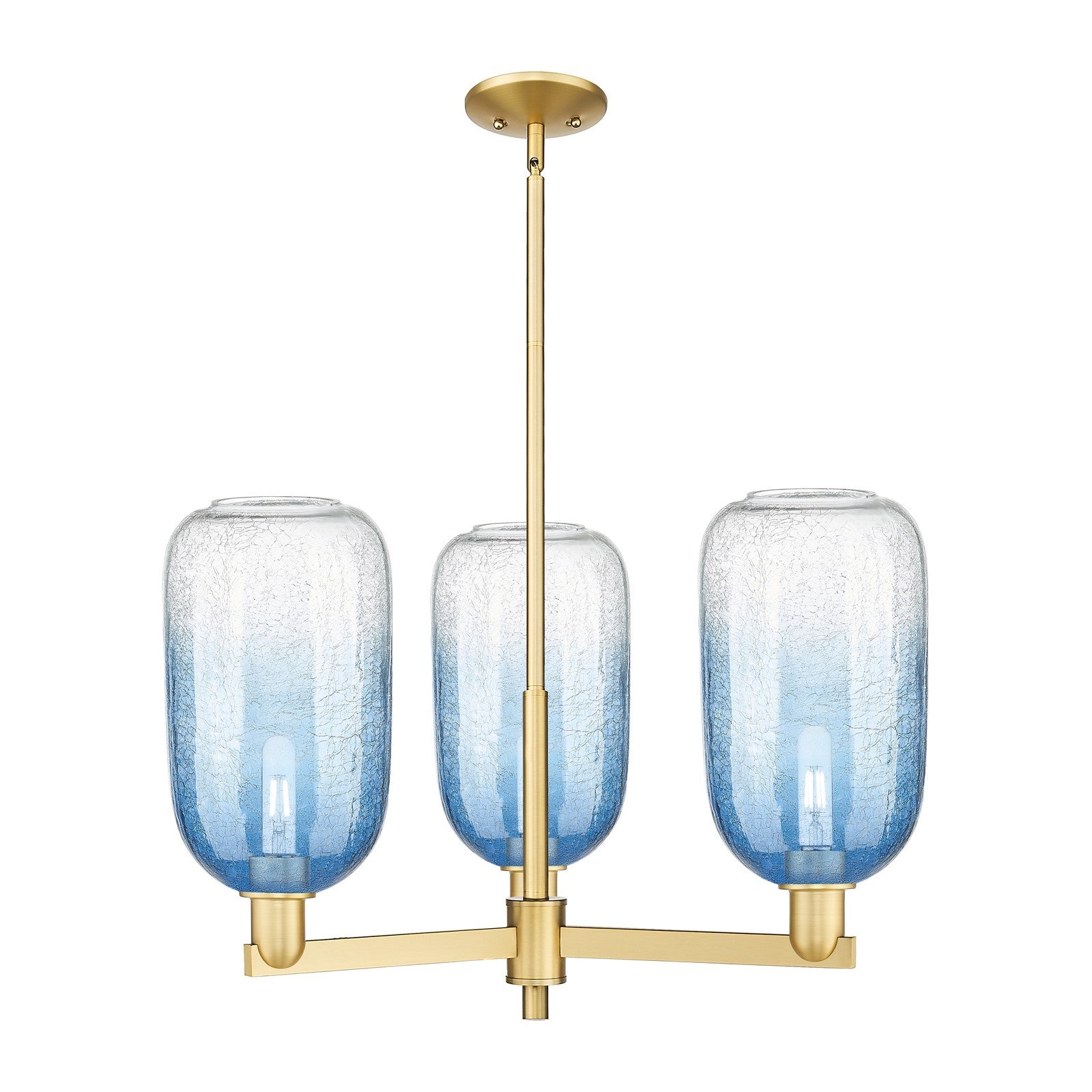 Innovations Brookhaven Cloche 28.75in 3-Light Pendant | Industrial Satin Gold Steel and Sapphire Blue Glass | Kitchen Island & | Model 716-3CR-SG-G482-7SB