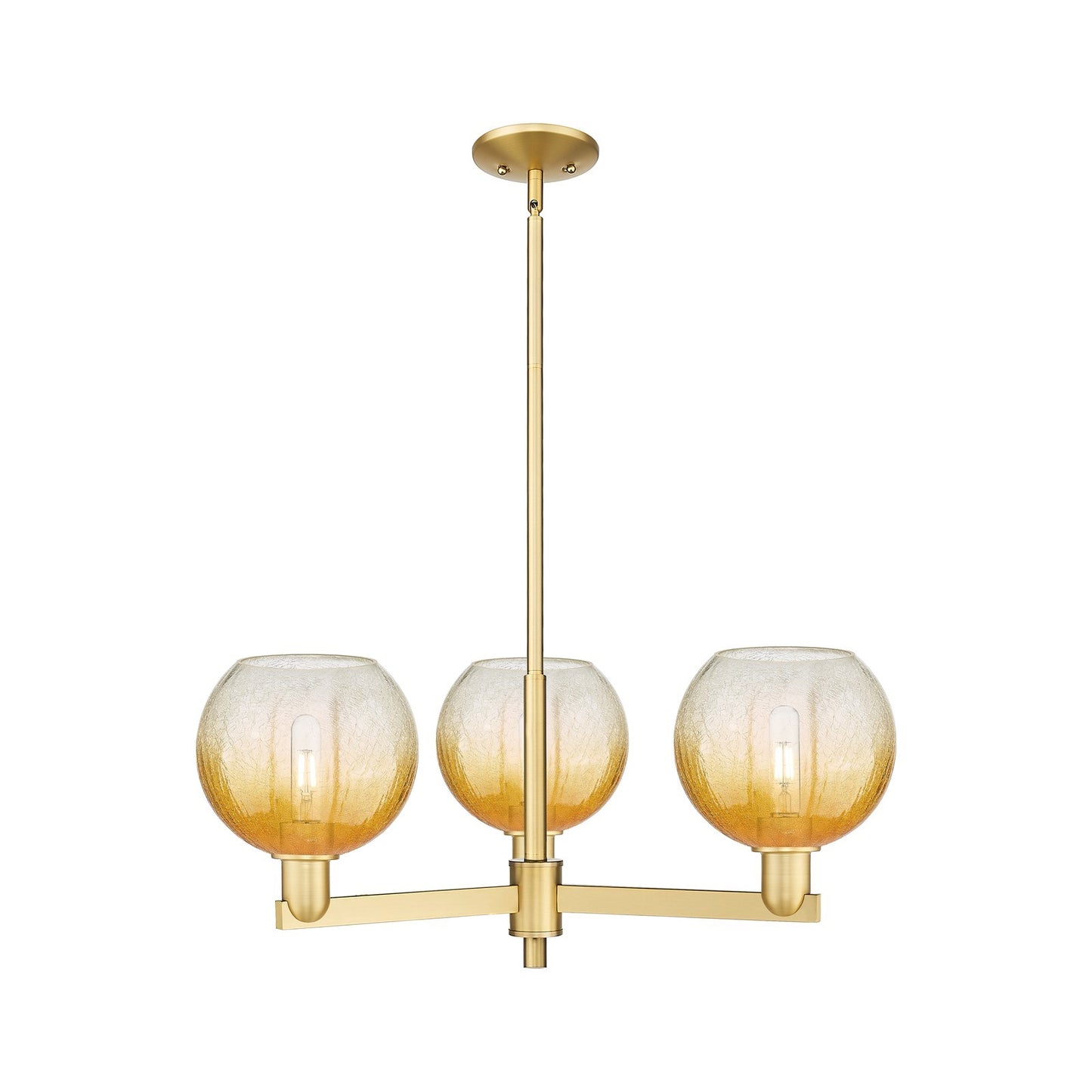 Innovations Brookhaven Globe 30in 3-Light Pendant | Industrial Satin Gold Steel and Amber Glass | Kitchen Island & Dining Room | Model 716-3CR-SG-G483-8AM