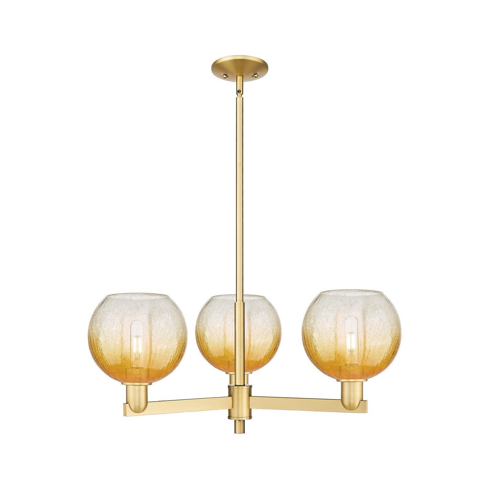 Innovations Brookhaven Globe 30in 3-Light Pendant | Industrial Satin Gold Steel and Amber Glass | Kitchen Island & Dining Room | Model 716-3CR-SG-G483-8AM