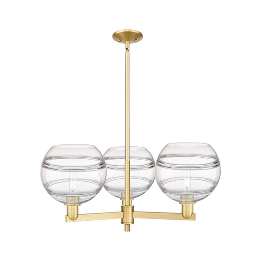 Innovations Rochester 32in 3-Light Pendant | Industrial Satin Gold Steel and Clear Glass | Kitchen Island & Dining Room | Model 716-3CR-SG-G556-10CL