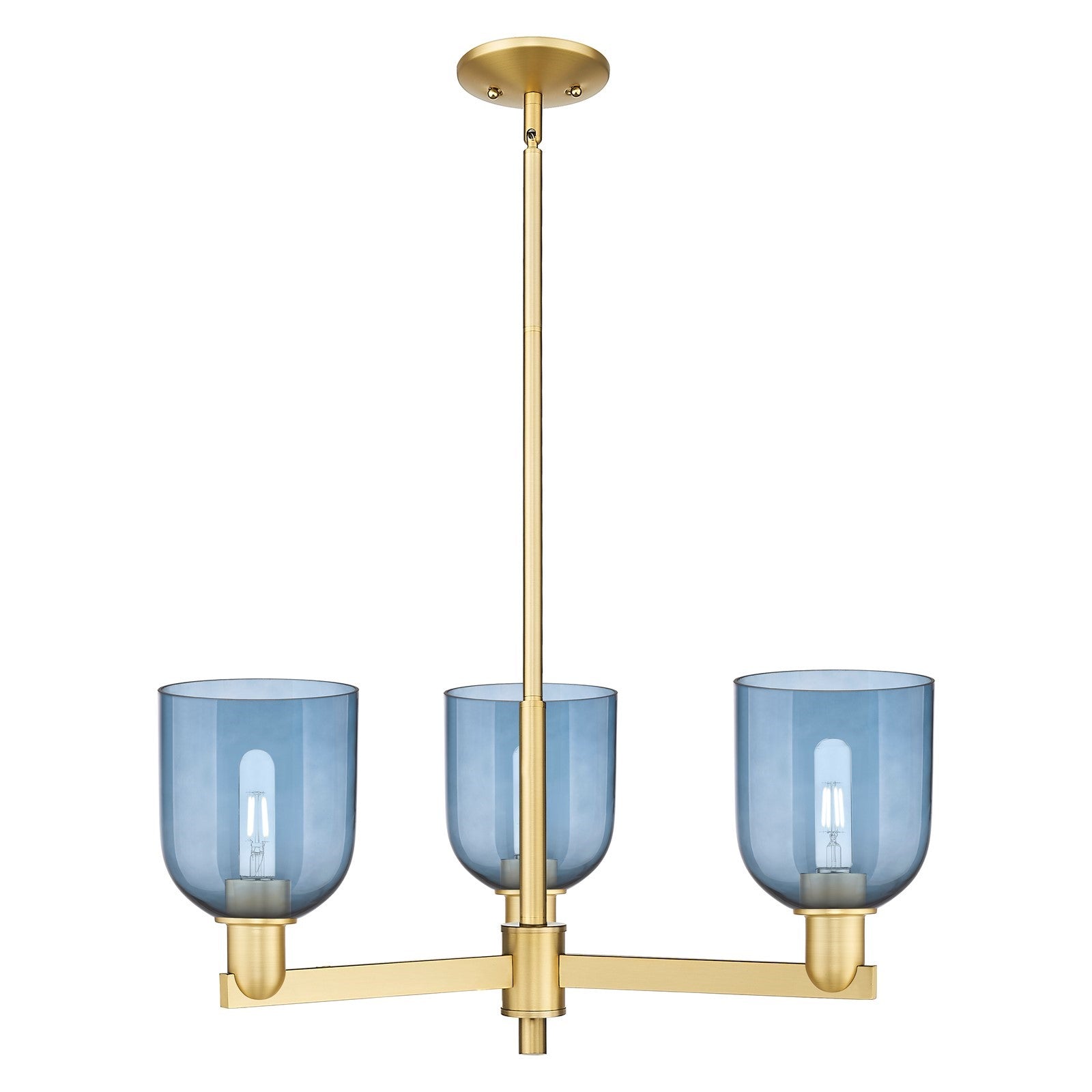 Innovations Bella 27in 3-Light Pendant | Industrial Satin Gold Steel and Blue Glass | Kitchen Island & Dining Room | 27.25 x | Model 716-3CR-SG-G558-6BL