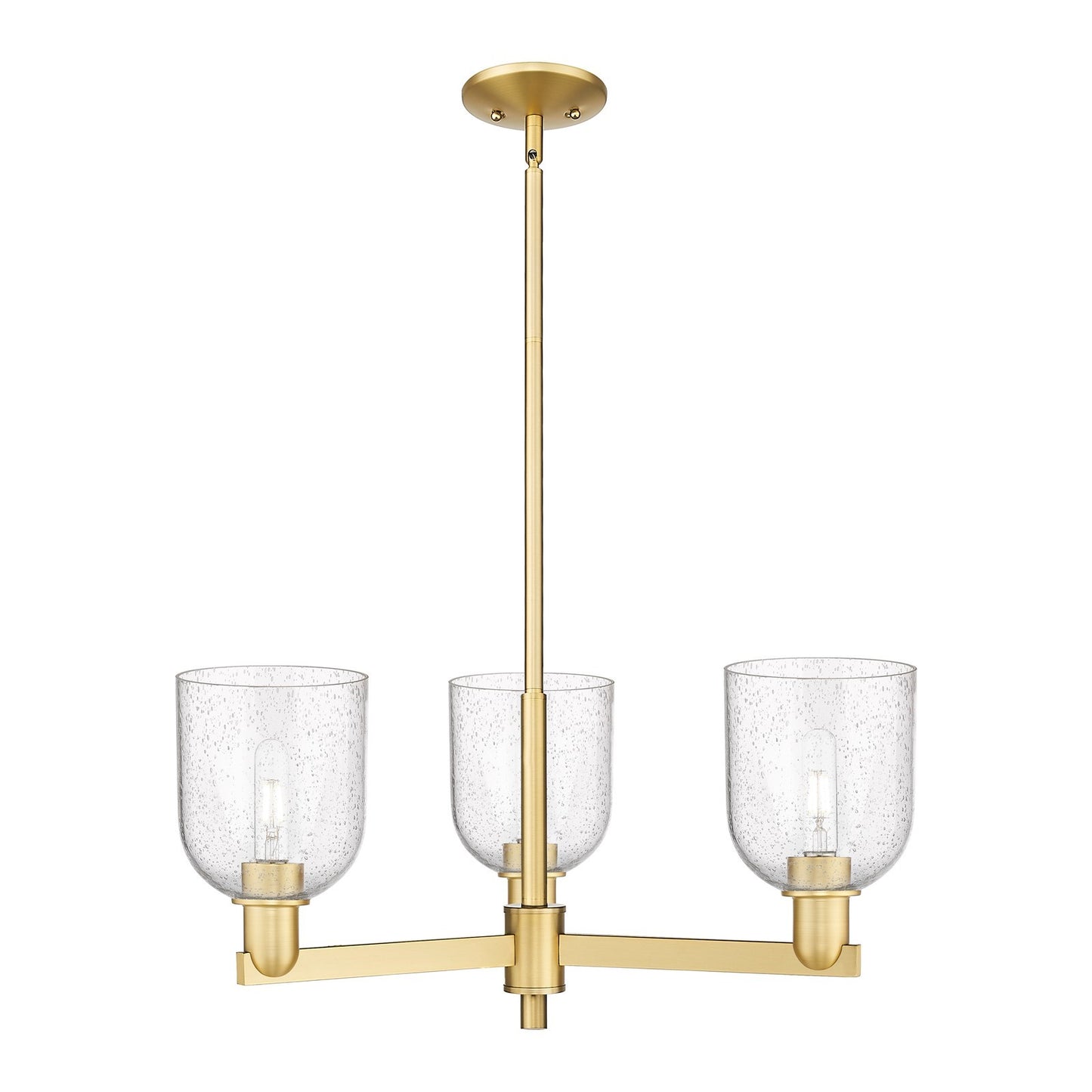 Innovations Bella 27in 3-Light Pendant | Industrial Satin Gold Steel and Seedy Glass | Kitchen Island & Dining Room | 27.25 x | Model 716-3CR-SG-G558-6SDY