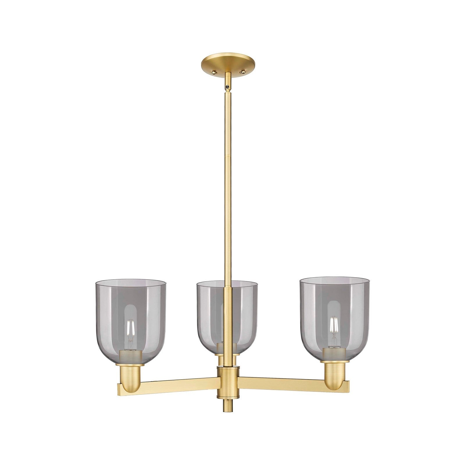 Innovations Bella 27in 3-Light Pendant | Industrial Satin Gold and Light Smoke Glass | Kitchen Island & Dining Room | 27.25 x | Model 716-3CR-SG-G558-6SM