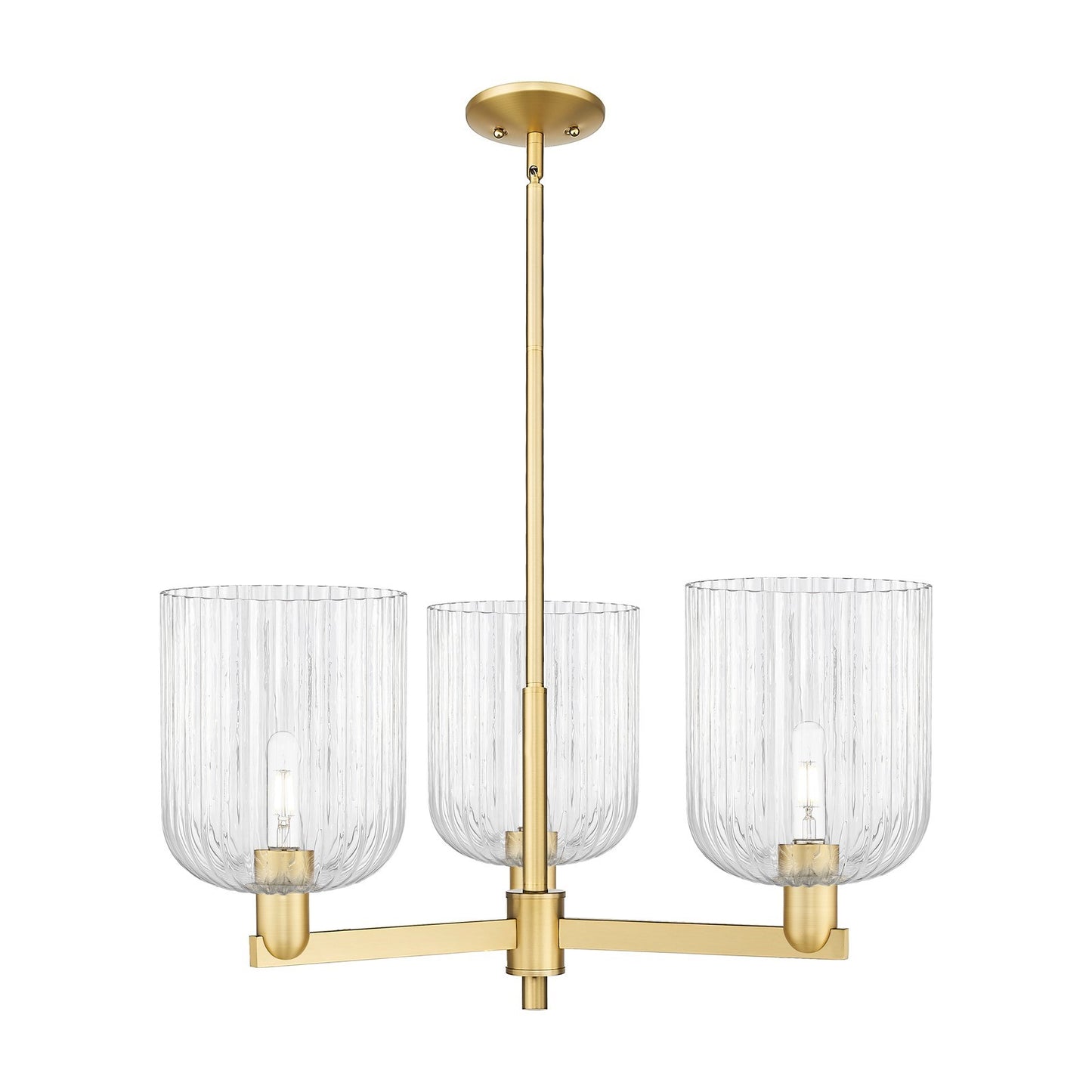Innovations Bridal Veil 30in 3-Light Pendant | Industrial Satin Gold Steel and Clear Ribbed Glass | Kitchen Island & Dining | Model 716-3CR-SG-G559-8CL
