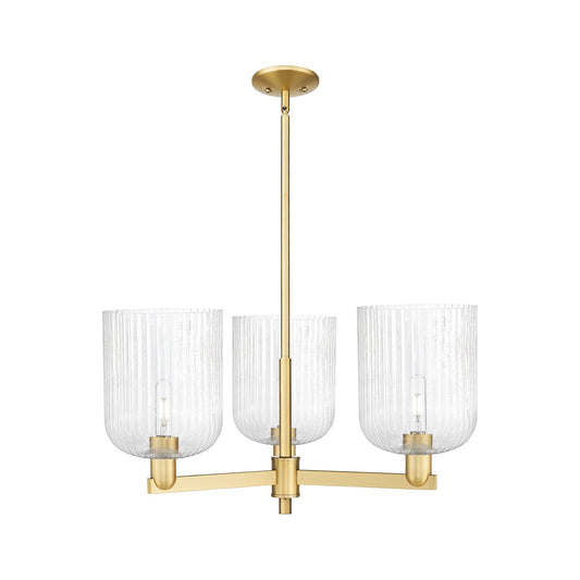 Innovations Bridal Veil 30in 3-Light Pendant | Industrial Satin Gold Steel and Seedy Ribbed Glass | Kitchen Island & Dining | Model 716-3CR-SG-G559-8SDY