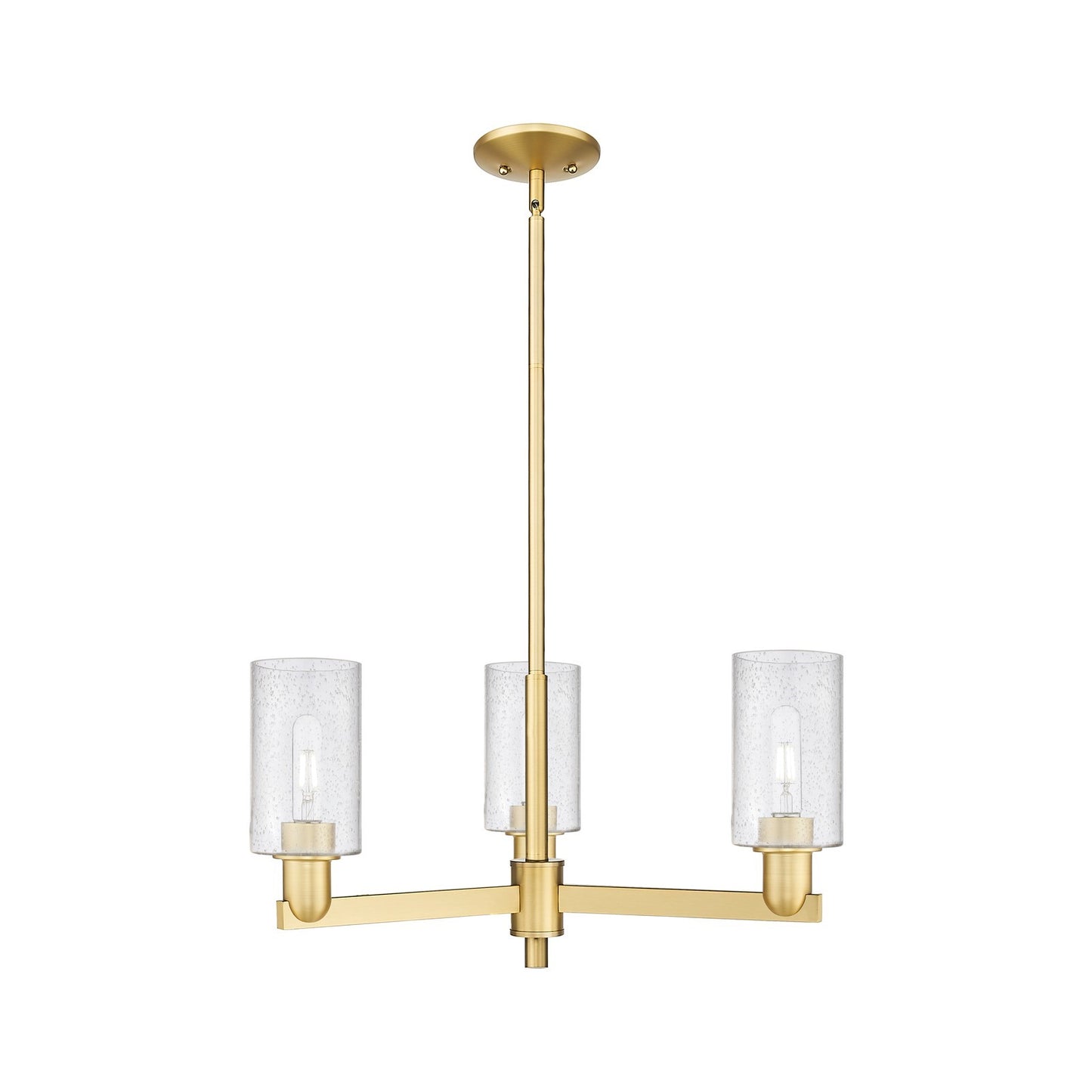 Innovations Clymer 26in 3-Light Pendant | Industrial Satin Gold Steel and Seedy Glass | Kitchen Island & Dining Room | 25.62 x | Model 716-3CR-SG-G804