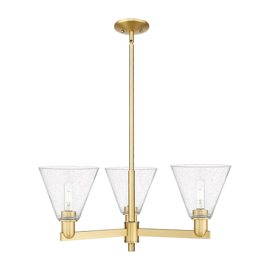Innovations Berkshire Glass 30in 3-Light Pendant | Industrial Satin Gold Steel and Seedy Glass | Kitchen Island & Dining Room | Model 716-3CR-SG-GBC-84