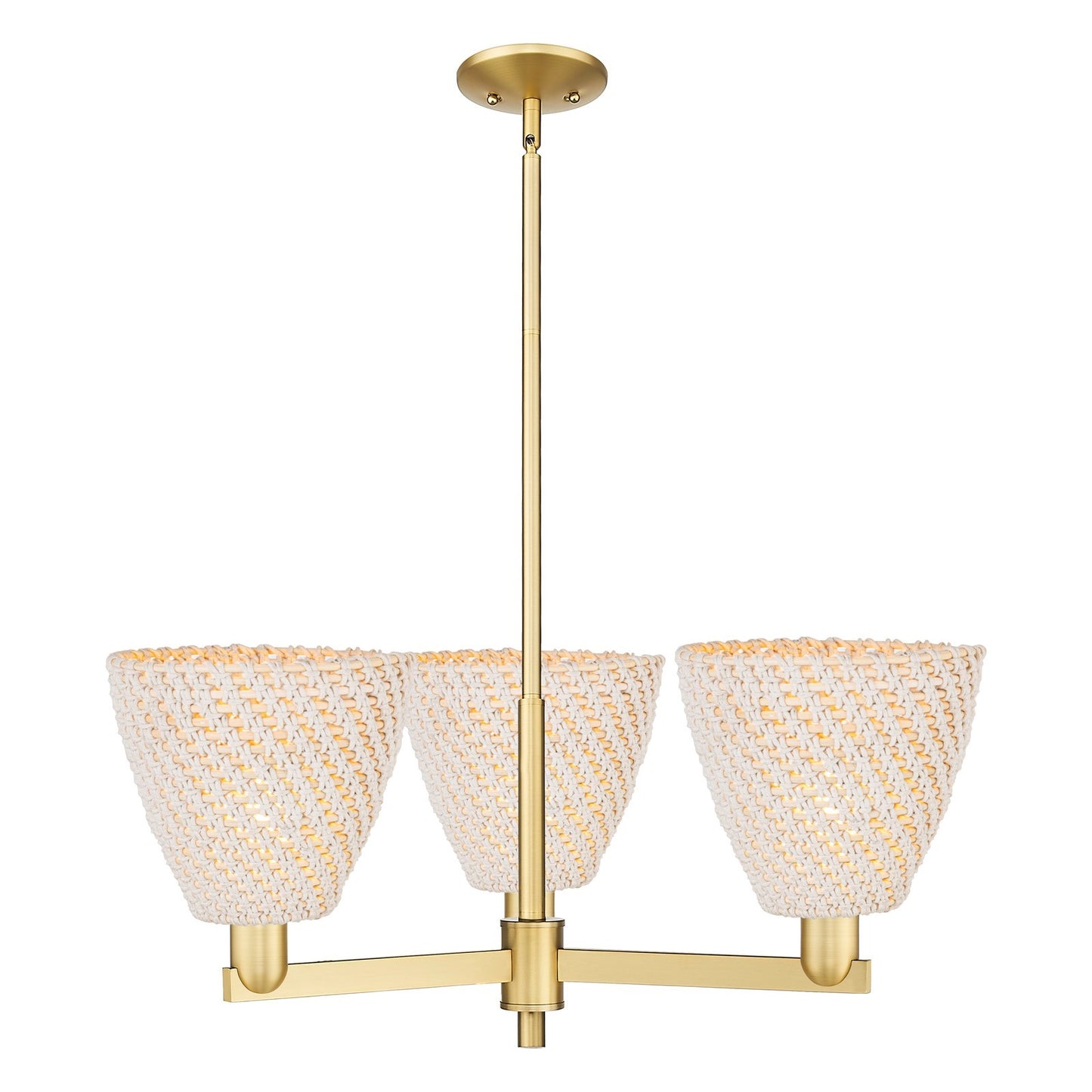 Innovations Bristol Natural 31in 3-Light Pendant | Industrial Satin Gold Steel and Cast Brass with Natural Fiber Dome Shade | Model 716-3CR-SG-NBD-9-NAT