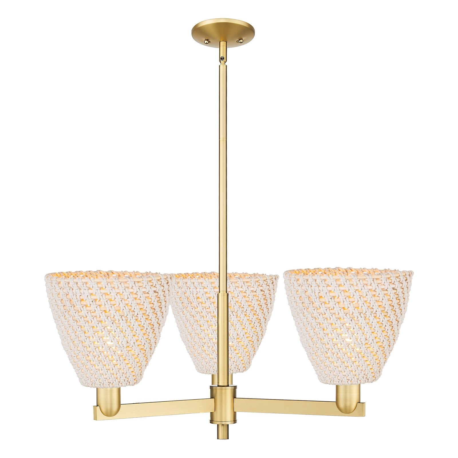 Innovations Bristol Natural 31in 3-Light Pendant | Industrial Satin Gold Steel and Cast Brass with Natural Fiber Dome Shade | Model 716-3CR-SG-NBD-9-NAT