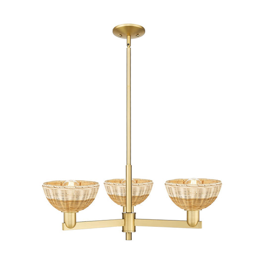Innovations Natural Ballston Dome 18in 3-Light Pendant | Farmhouse Satin Gold Steel and Natural Fiber Dome | Kitchen Island | Model 716-3CR-SG-NBD2-75-NAT