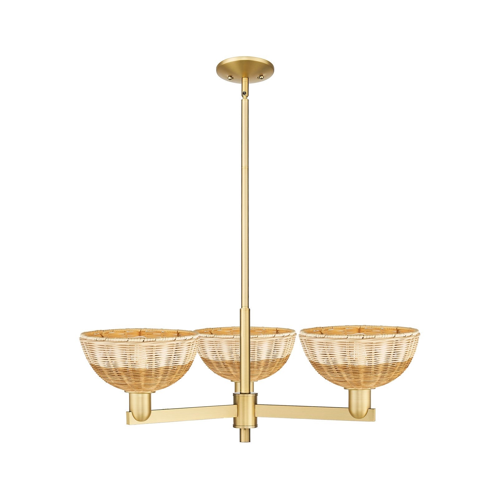 Innovations Bristol Natural II 31in 3-Light Pendant | Industrial Satin Gold Steel and Natural Fiber Dome Shade | Kitchen | Model 716-3CR-SG-NBD2-9-NAT