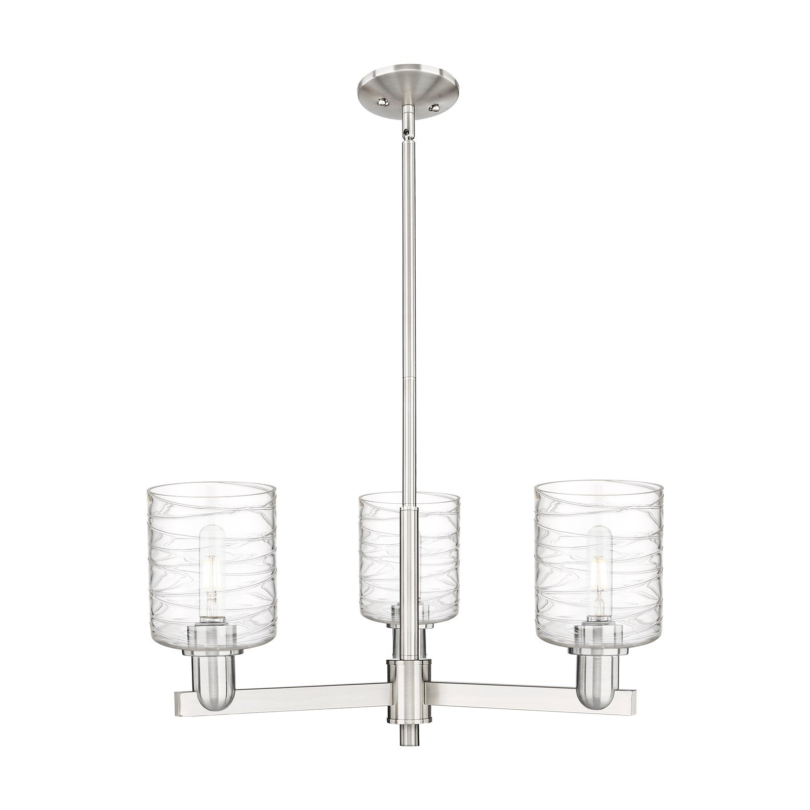 Innovations Cobbleskill 27in 3-Light Pendant | Industrial Satin Nickel Steel and Deco Swirl Clear Glass | Kitchen Island & Dining | Model 716-3CR-SN-G1113
