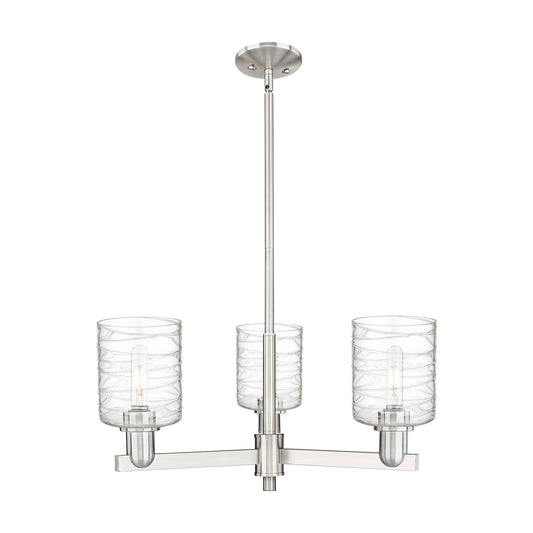 Innovations Cobbleskill 27in 3-Light Pendant | Industrial Satin Nickel Steel and Deco Swirl Clear Glass | Kitchen Island & Dining | Model 716-3CR-SN-G1113