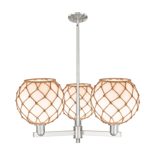 Innovations Farmhouse Rope 32in 3-Light Pendant | Industrial Satin Nickel Steel and Matte White Glass with Brown Rope | Model 716-3CR-SN-G121-10RB