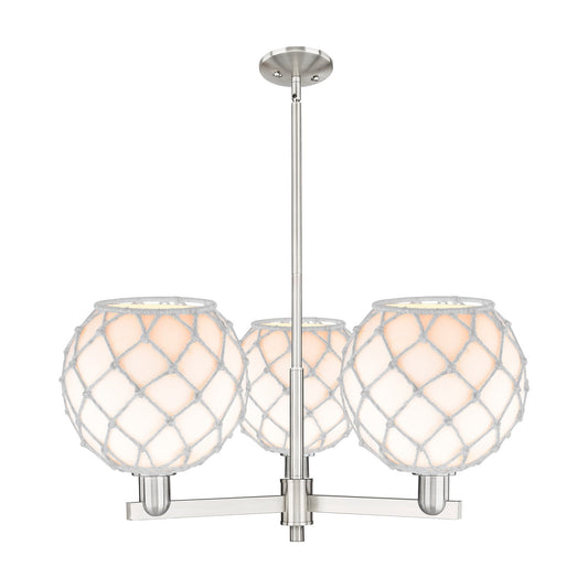 Innovations Farmhouse Rope 32in 3-Light Pendant | Industrial Satin Nickel Steel and White Glass with Rope | Kitchen Island & | Model 716-3CR-SN-G121-10RW