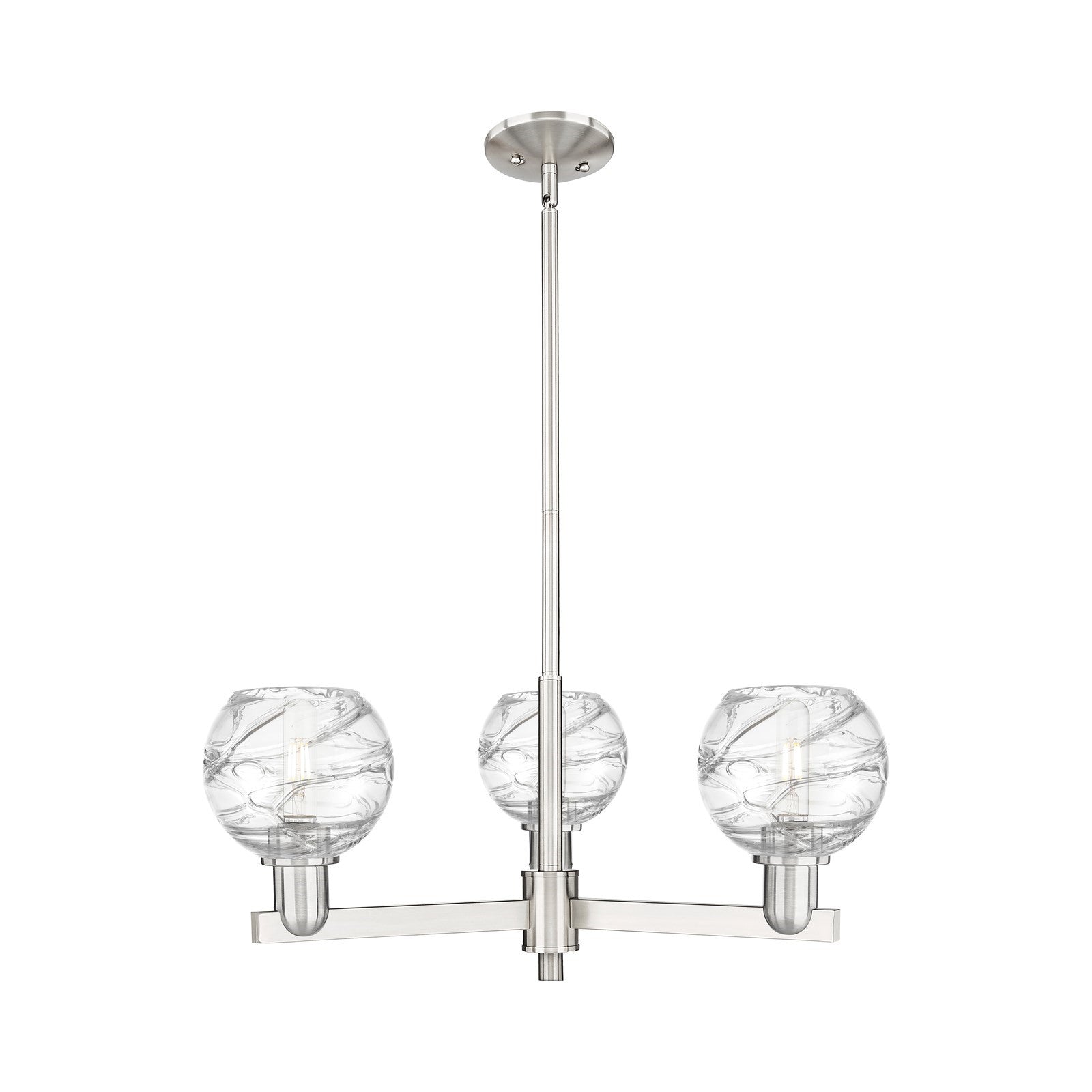 Innovations Athens Deco Swirl 27.62in 3-Light Pendant | Industrial Satin Nickel Steel and Clear Glass | Kitchen Island & | Model 716-3CR-SN-G1213-6CL