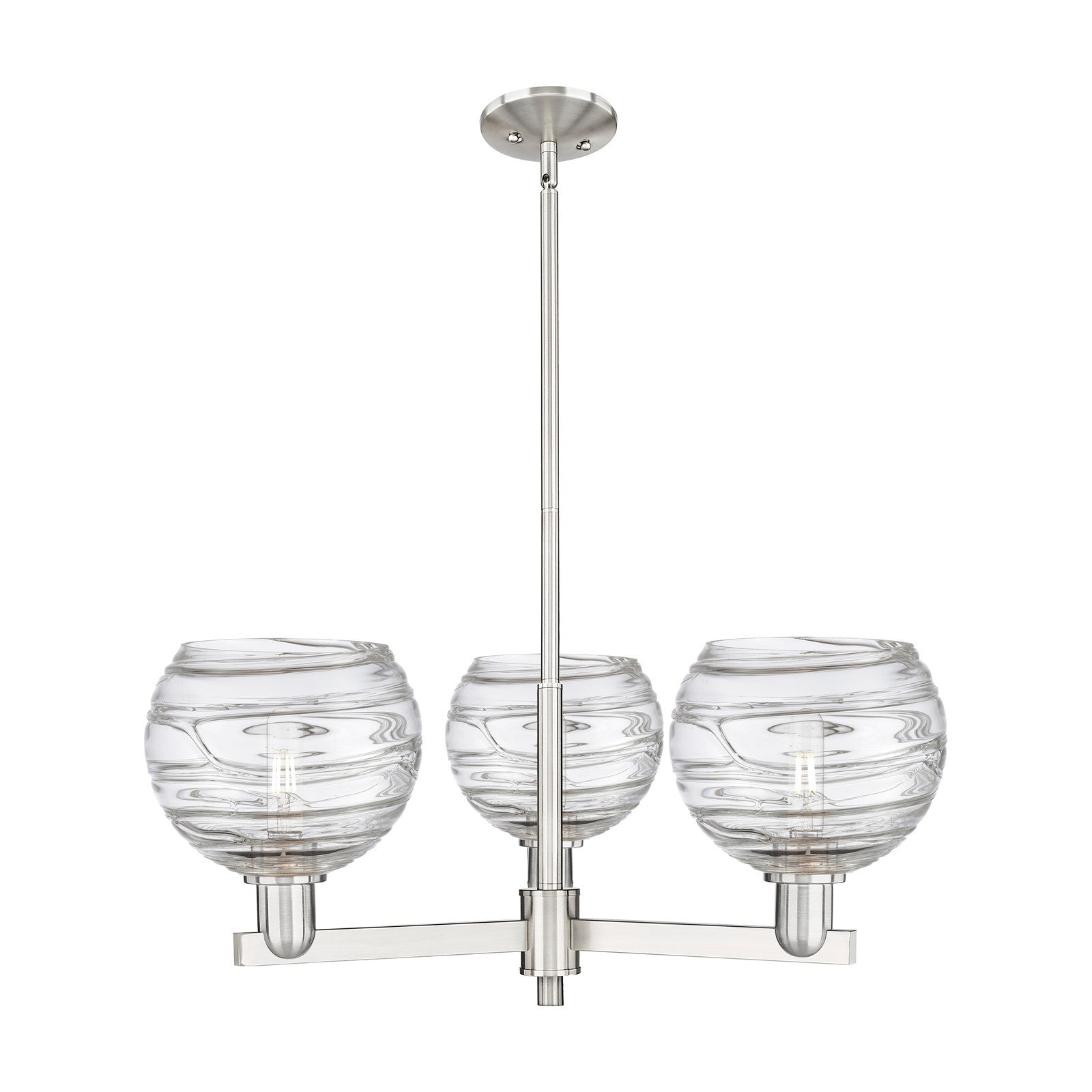 Innovations Athens Deco Swirl 30in 3-Light Pendant | Industrial Satin Nickel Steel and Clear Deco Swirl Glass | Kitchen | Model 716-3CR-SN-G1213-8CL