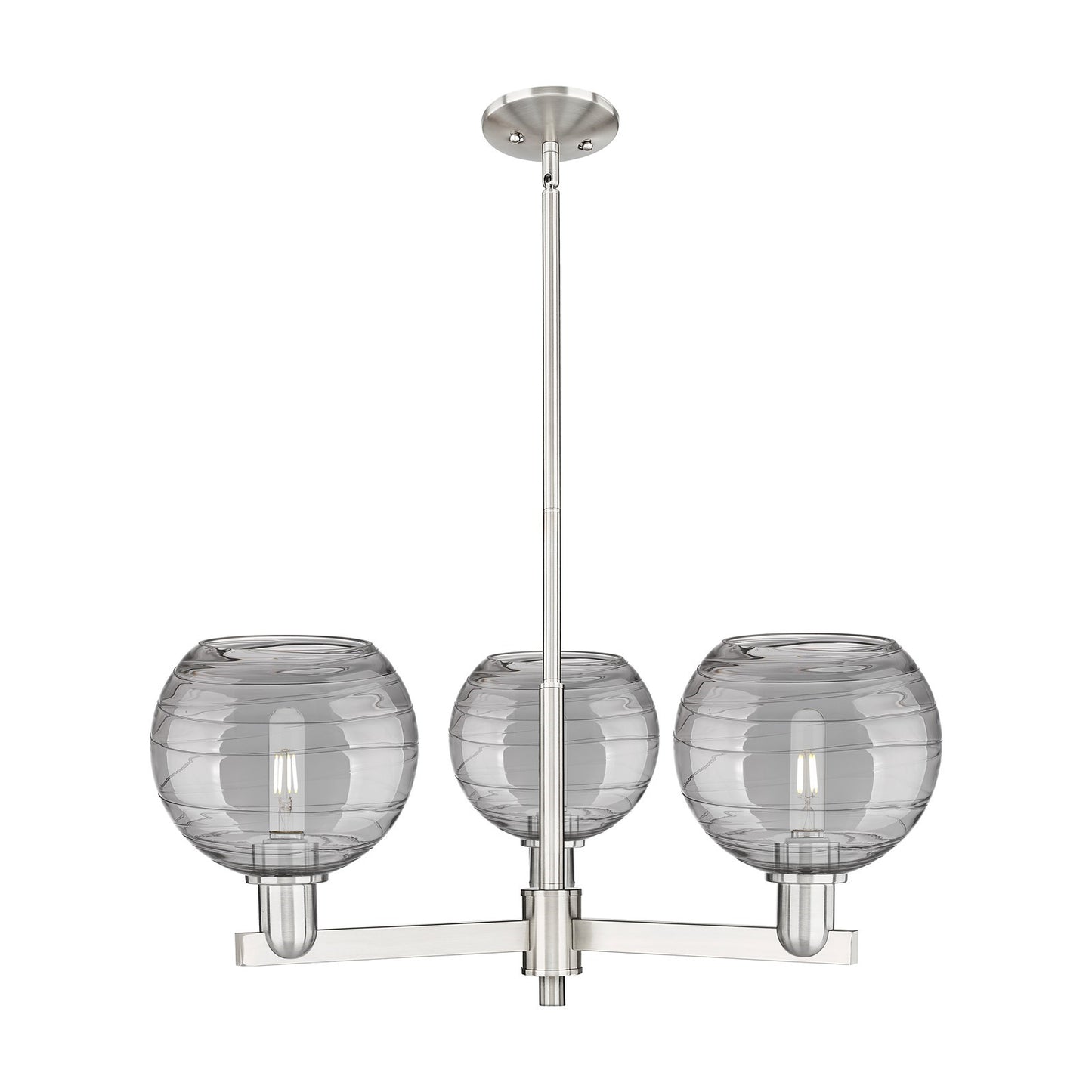 Innovations Athens Deco Swirl 30in 3-Light Pendant | Industrial Satin Nickel Steel and Light Smoke Glass | Kitchen Island & | Model 716-3CR-SN-G1213-8SM
