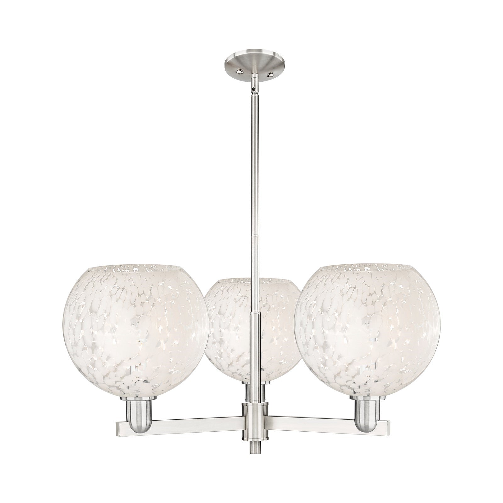 Innovations White Mouchette 32in 3-Light Pendant | Industrial Satin Nickel and White Glass | Kitchen Island & Dining Room | Model 716-3CR-SN-G1216-10WM
