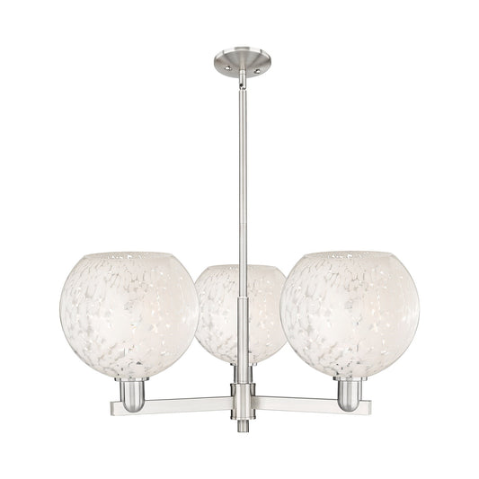 Innovations White Mouchette 32in 3-Light Pendant | Industrial Satin Nickel and White Glass | Kitchen Island & Dining Room | Model 716-3CR-SN-G1216-10WM