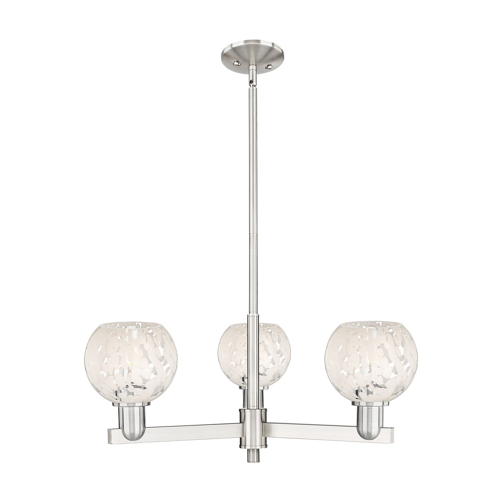 Innovations Lighting White Mouchette 28in 3-Light Pendant | Industrial Satin Nickel Steel and White Glass | Kitchen Island & | Model 716-3CR-SN-G1216-6WM