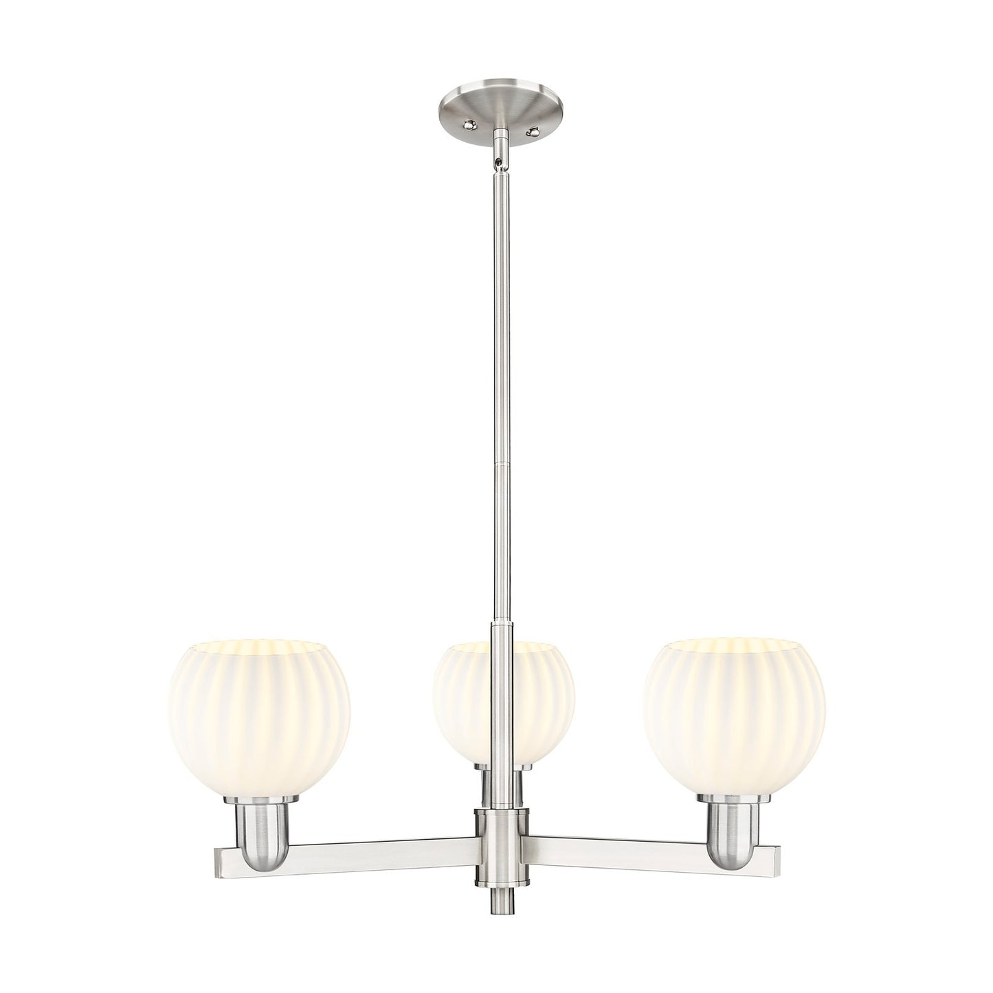 Innovations Lighting White Venetian 28in 3-Light Pendant | Industrial Satin Nickel and White Venetian Glass | Kitchen Island | Model 716-3CR-SN-G1217-6WV