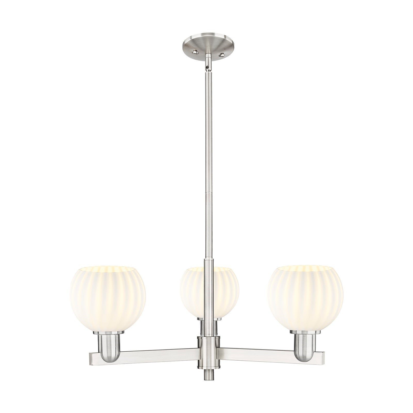 Innovations Lighting White Venetian 28in 3-Light Pendant | Industrial Satin Nickel and White Venetian Glass | Kitchen Island | Model 716-3CR-SN-G1217-6WV