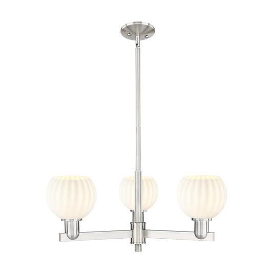 Innovations Lighting White Venetian 28in 3-Light Pendant | Industrial Satin Nickel and White Venetian Glass | Kitchen Island | Model 716-3CR-SN-G1217-6WV