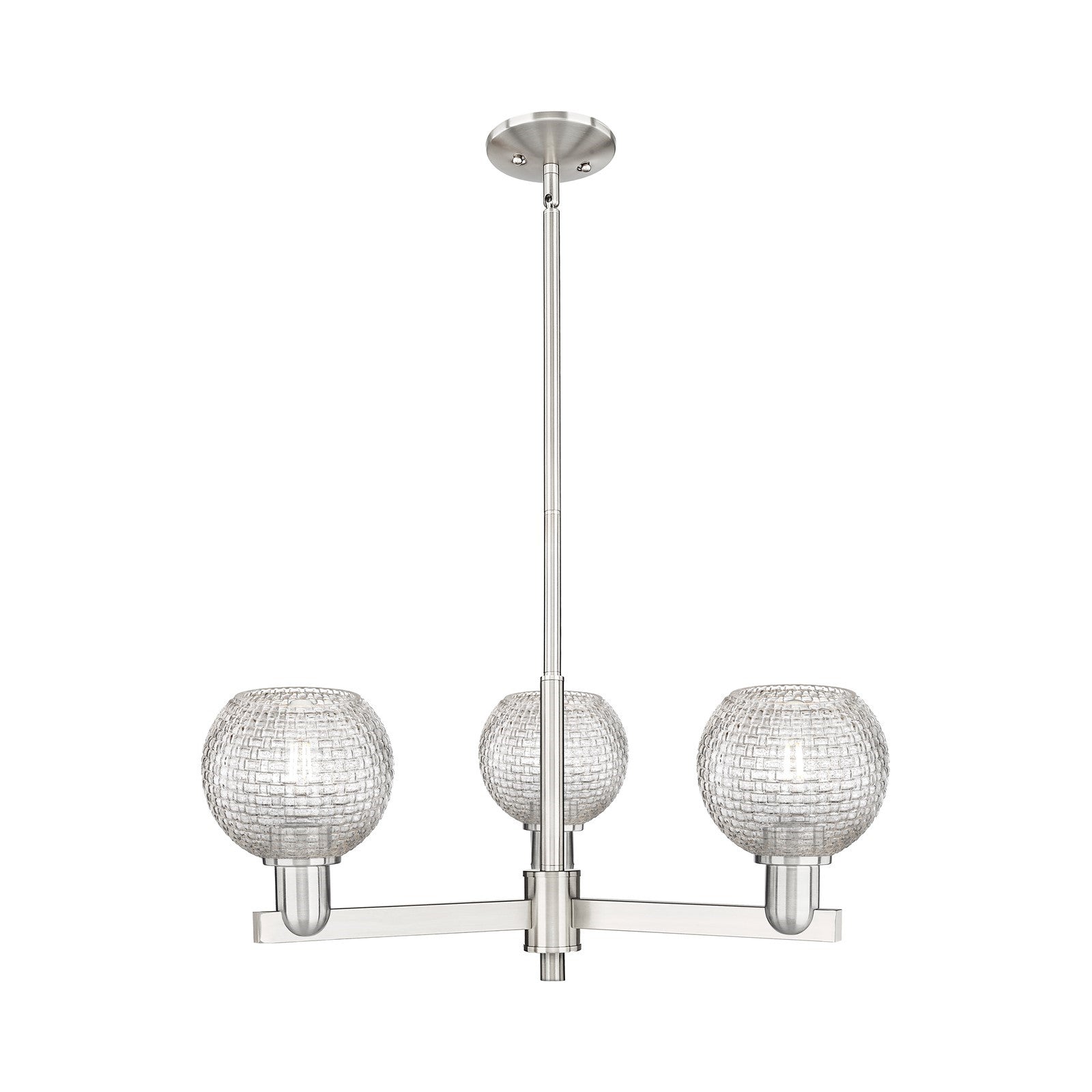Innovations Athens 28in 3-Light Pendant | Industrial Satin Nickel Steel and Clear Basket Weave Glass | Kitchen Island & | Model 716-3CR-SN-G122C-6CL