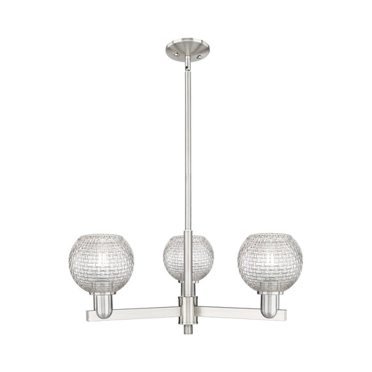 Innovations Athens 28in 3-Light Pendant | Industrial Satin Nickel Steel and Clear Basket Weave Glass | Kitchen Island & | Model 716-3CR-SN-G122C-6CL