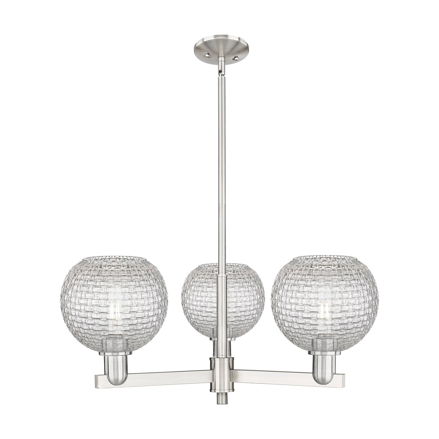Innovations Athens 30in 3-Light Pendant | Industrial Satin Nickel Steel and Clear Basket Weave Glass | Kitchen Island & | Model 716-3CR-SN-G122C-8CL