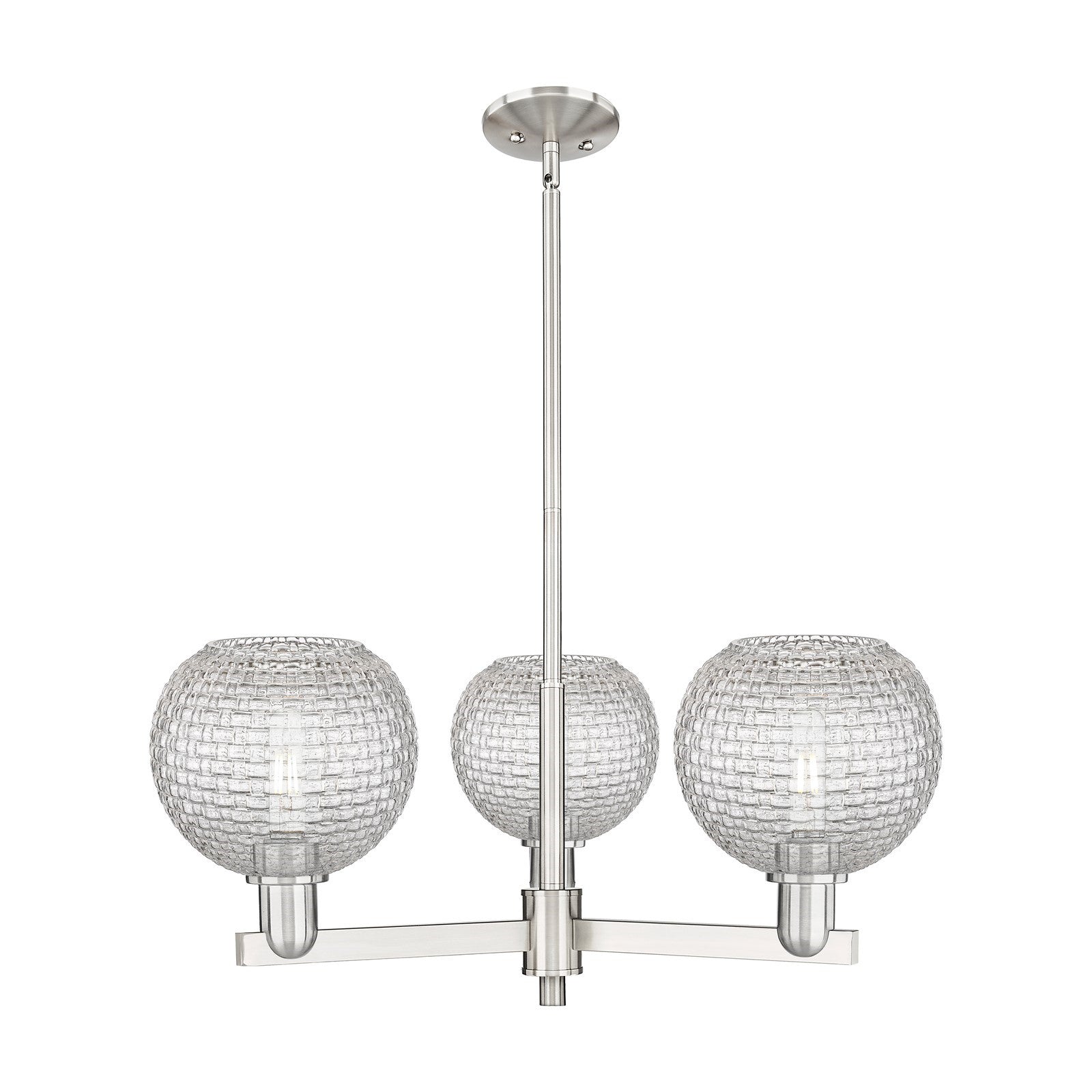 Innovations Athens 30in 3-Light Pendant | Industrial Satin Nickel Steel and Clear Basket Weave Glass | Kitchen Island & | Model 716-3CR-SN-G122C-8CL