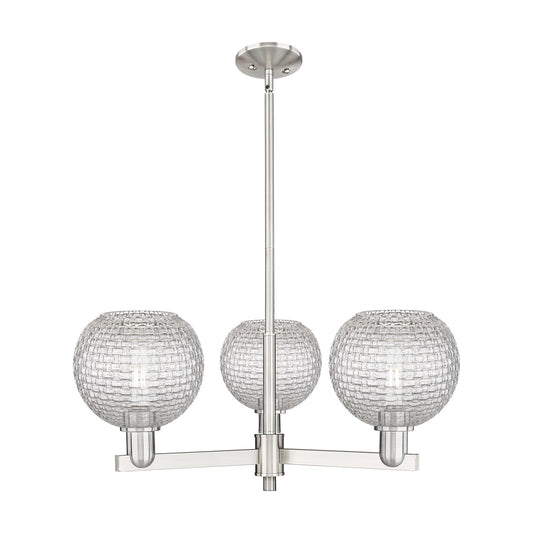 Innovations Athens 30in 3-Light Pendant | Industrial Satin Nickel Steel and Clear Basket Weave Glass | Kitchen Island & | Model 716-3CR-SN-G122C-8CL