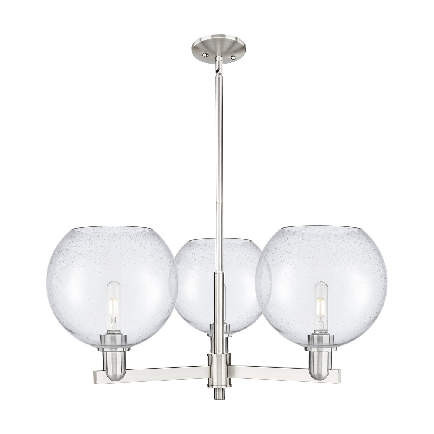 Innovations Athens 32in 3-Light Pendant | Industrial Satin Nickel Steel and Seedy Glass | Kitchen Island & Dining Room | 31.75 | Model 716-3CR-SN-G124-10