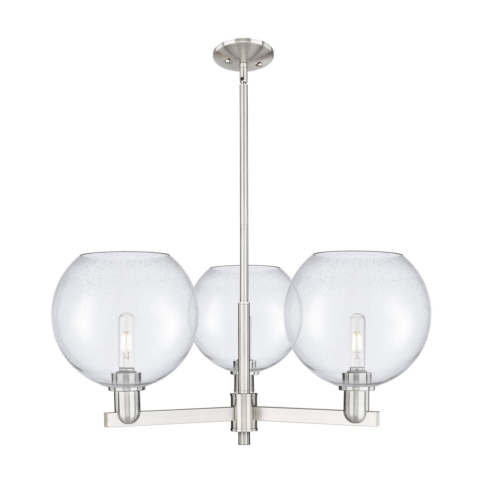 Innovations Athens 32in 3-Light Pendant | Industrial Satin Nickel Steel and Seedy Glass | Kitchen Island & Dining Room | 31.75 | Model 716-3CR-SN-G124-10