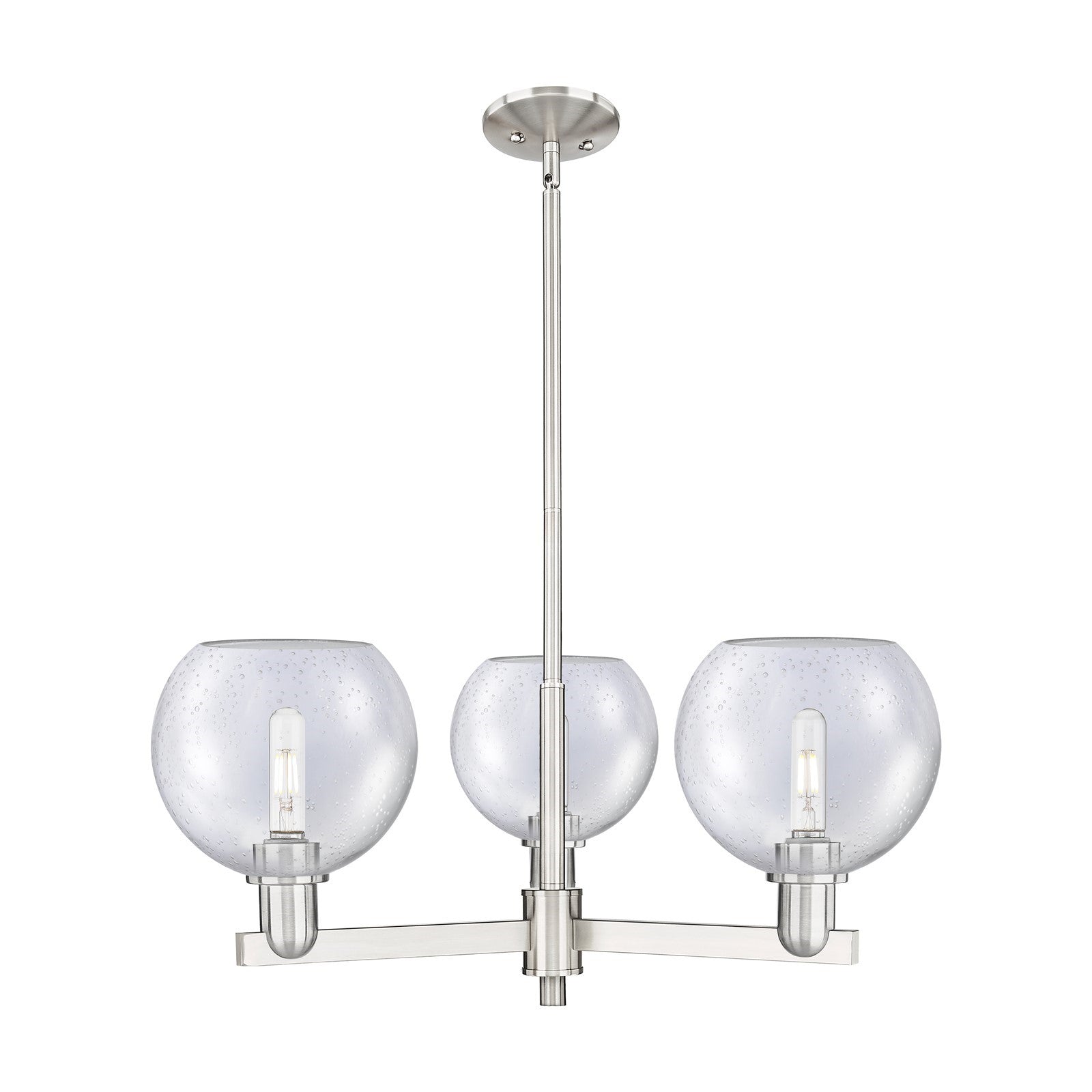 Innovations Athens 30in 3-Light Pendant | Industrial Satin Nickel Steel and Seedy Glass | Kitchen Island & Dining Room | 29.75 x | Model 716-3CR-SN-G124-8