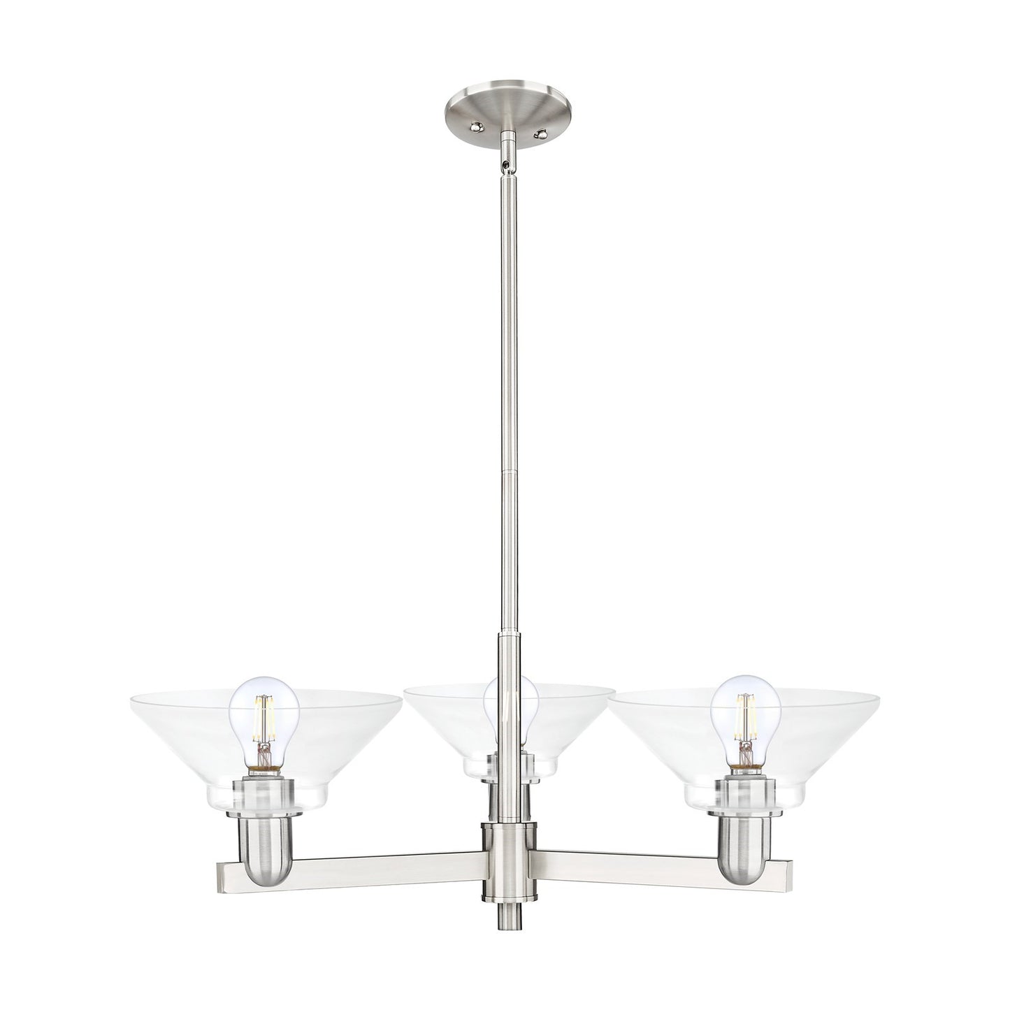 Innovations Orwell 30in 3-Light Pendant | Industrial Satin Nickel Steel and Clear Glass | Kitchen Island & Dining Room | 30.12 x 9 | Model 716-3CR-SN-G132