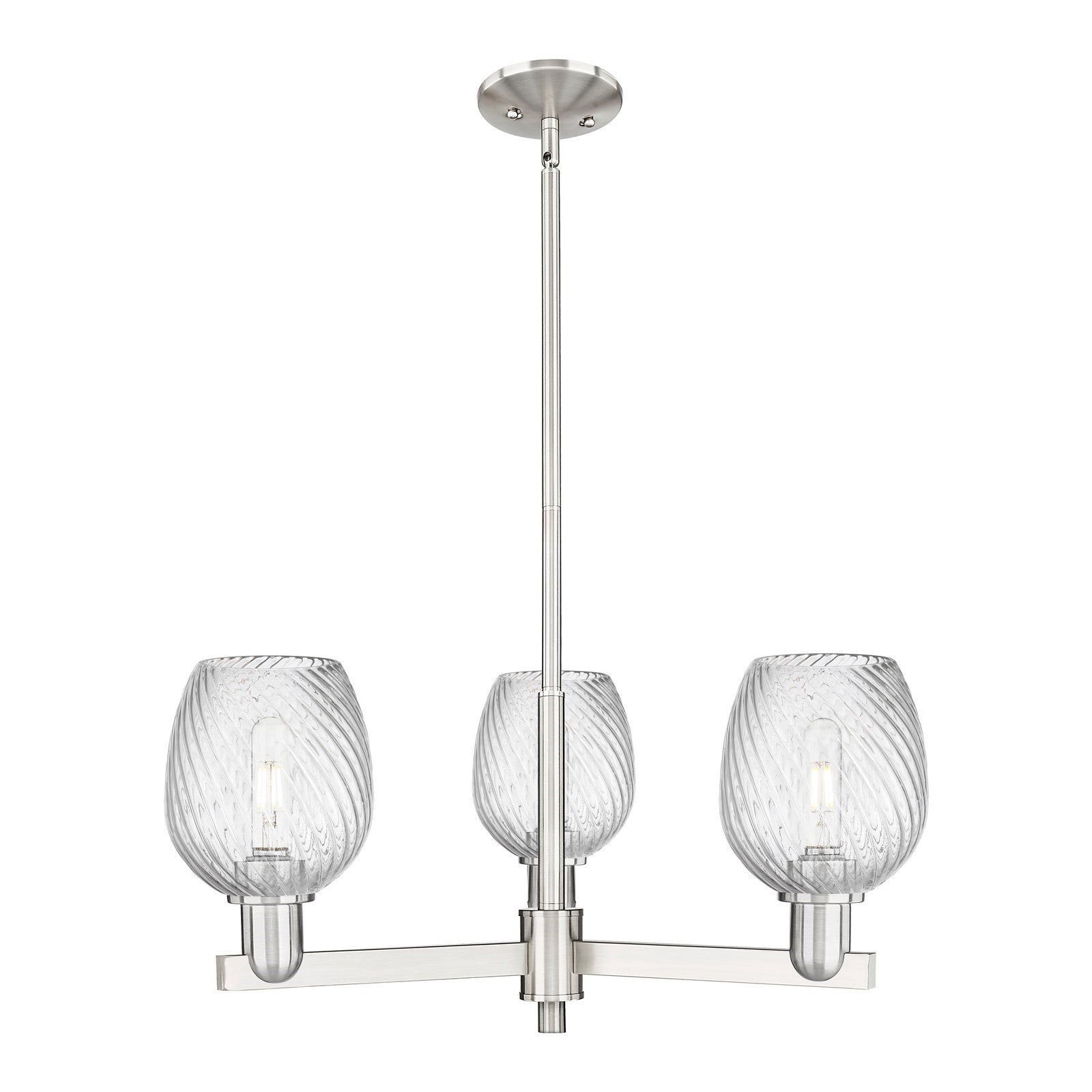 Innovations Salina 28in 3-Light Pendant | Industrial Satin Nickel Steel and Clear Spiral Fluted Glass | Kitchen Island & Dining | Model 716-3CR-SN-G292