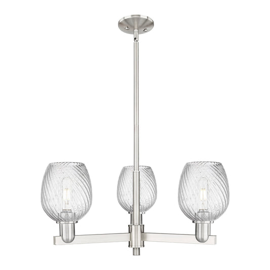 Innovations Salina 28in 3-Light Pendant | Industrial Satin Nickel Steel and Clear Spiral Fluted Glass | Kitchen Island & Dining | Model 716-3CR-SN-G292