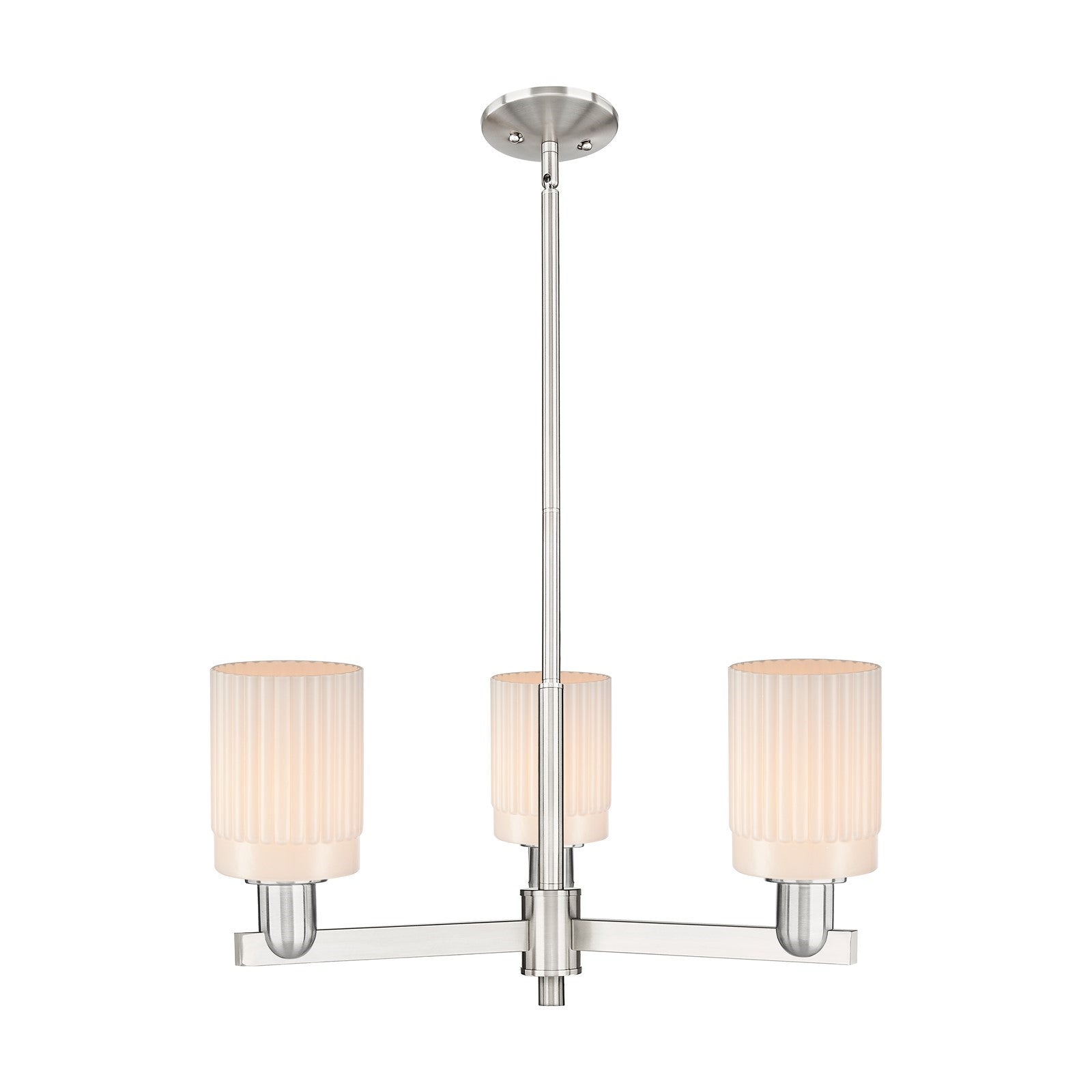 Innovations Hadley 26in 3-Light Pendant | Industrial Satin Nickel Steel and Matte White Ribbed Glass | Kitchen Island & Dining | Model 716-3CR-SN-G341