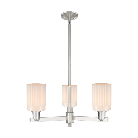 Innovations Hadley 26in 3-Light Pendant | Industrial Satin Nickel Steel and Matte White Ribbed Glass | Kitchen Island & Dining | Model 716-3CR-SN-G341