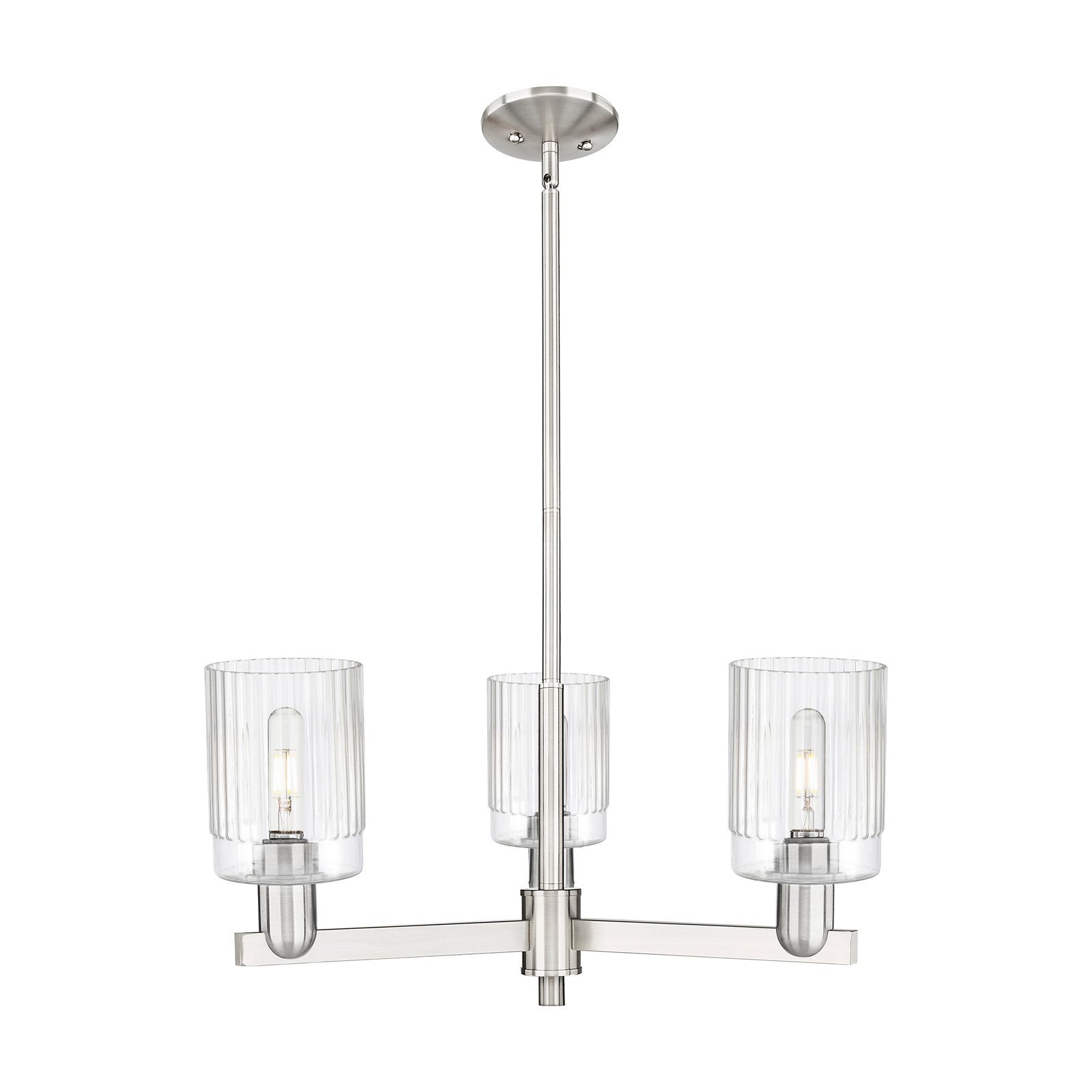Innovations Hadley 26in 3-Light Pendant | Industrial Satin Nickel Steel and Clear Ribbed Glass | Kitchen Island & Dining Room | Model 716-3CR-SN-G342