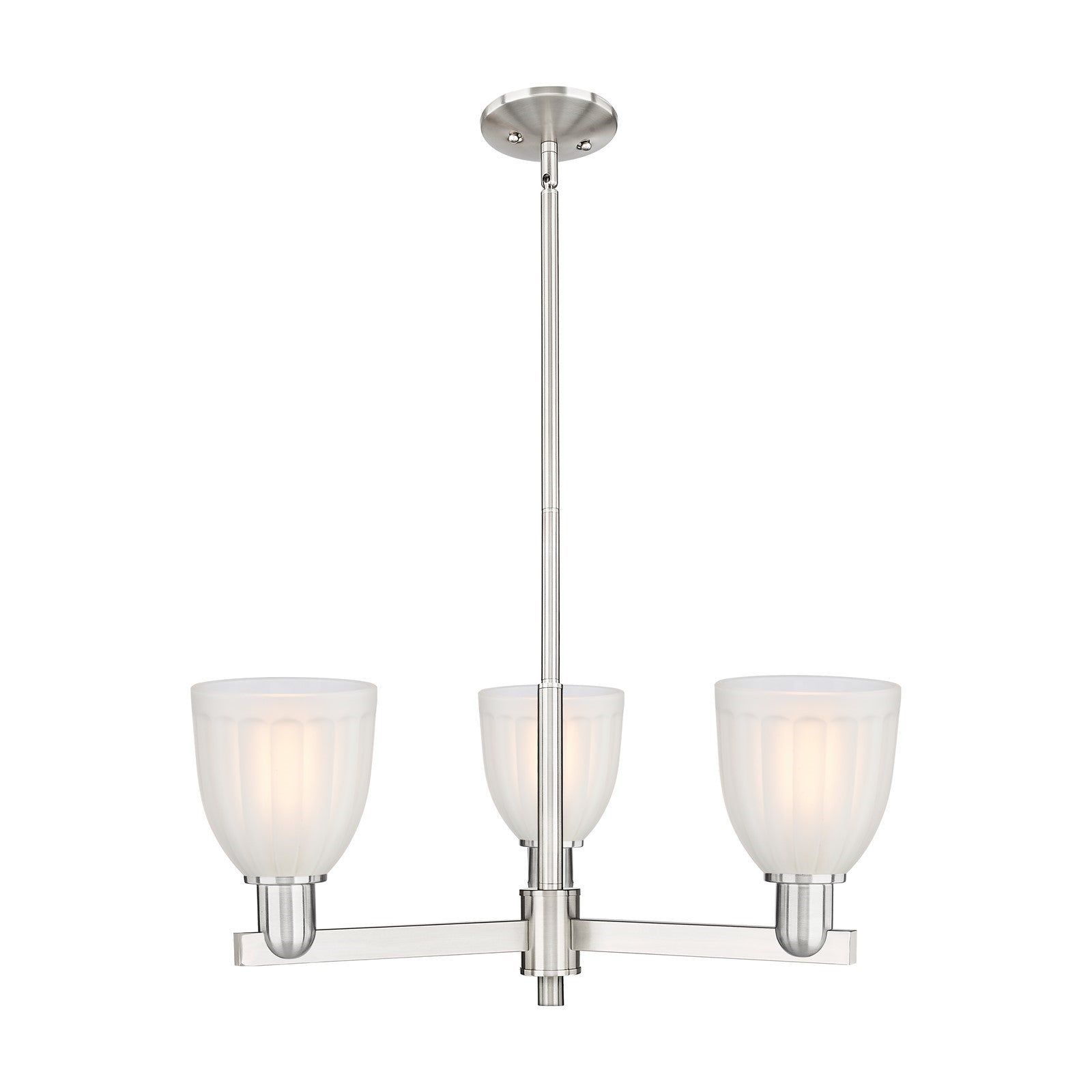 Innovations Brookfield 28in 3-Light Pendant | Industrial Satin Nickel Steel and White Frosted Ribbed Glass | Kitchen Island & | Model 716-3CR-SN-G441
